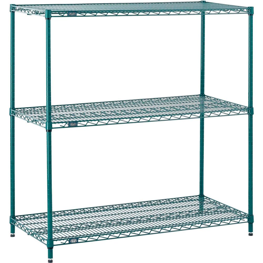 Nexel 3 Tier Wire Shelving Starter Unit, Poly-Green, 54"W x 24"D x 34"H