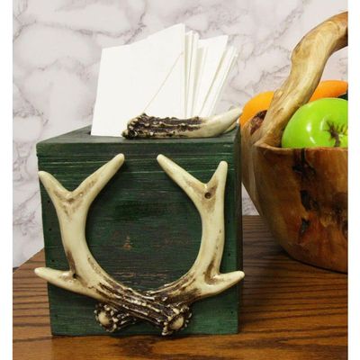 1 Pcs Of Wildlife Buck Elk Deer Trophy Antlers Tissue Box Cover Sculpture 6.25" H