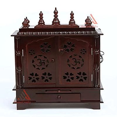 Aakrati Devyom Devyom Wooden Temple, Pooja Mandir for Home (24x12x30 Inches, Dm Red)
