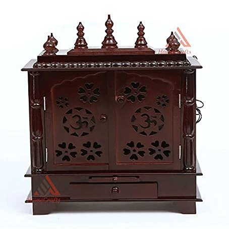 Aakrati Devyom Devyom Wooden Temple, Pooja Mandir for Home (24x12x30 Inches, Dm Red)