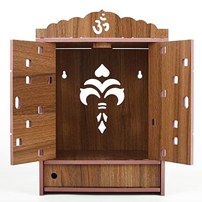 Aakrati Devyom Devyom Handmade Beautiful Wooden Temple/Home Temple/Puja Mandir/Wall Hanging and Table Top Home Mandir Temple/Home Decor Beautiful Wooden Temple with Storage Box