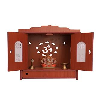 Aakrati Devyom Wooden Wall Hanging Temple for Home and Shop, Office and Home showpiece Temple Beautiful MDF Wooden Temple, Pooja Mandir, Dcor Wooden Acrylic Design, RED, colorsize
