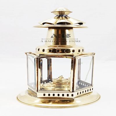 A HALLOWEEN STORE Nautical Oil Lamp Decorative Hanging Lamp Vintage Style Lantern Home Decoration Polished Lantern Umbrella Top 6 Glass Design Brass Miner Lantern Collectible Gift Item