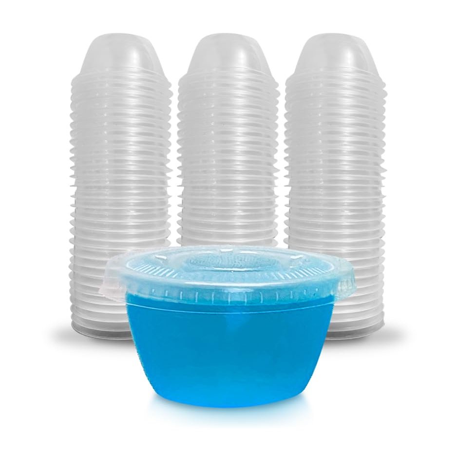 SWOOC Games 105 Extra/Replacement Gelatin Shot Cups & Lids for Giant Tower Party Game Clear Plastic & Leak Proof - Perfect Size for Hidden Shot Blocks - Tipsy Topple Game for Adults - Block Games