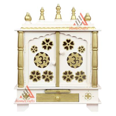 Aakrati Devyom Devyom Wooden Temple, Pooja Mandir for Home (White, Large- 24 X 12 X 30)