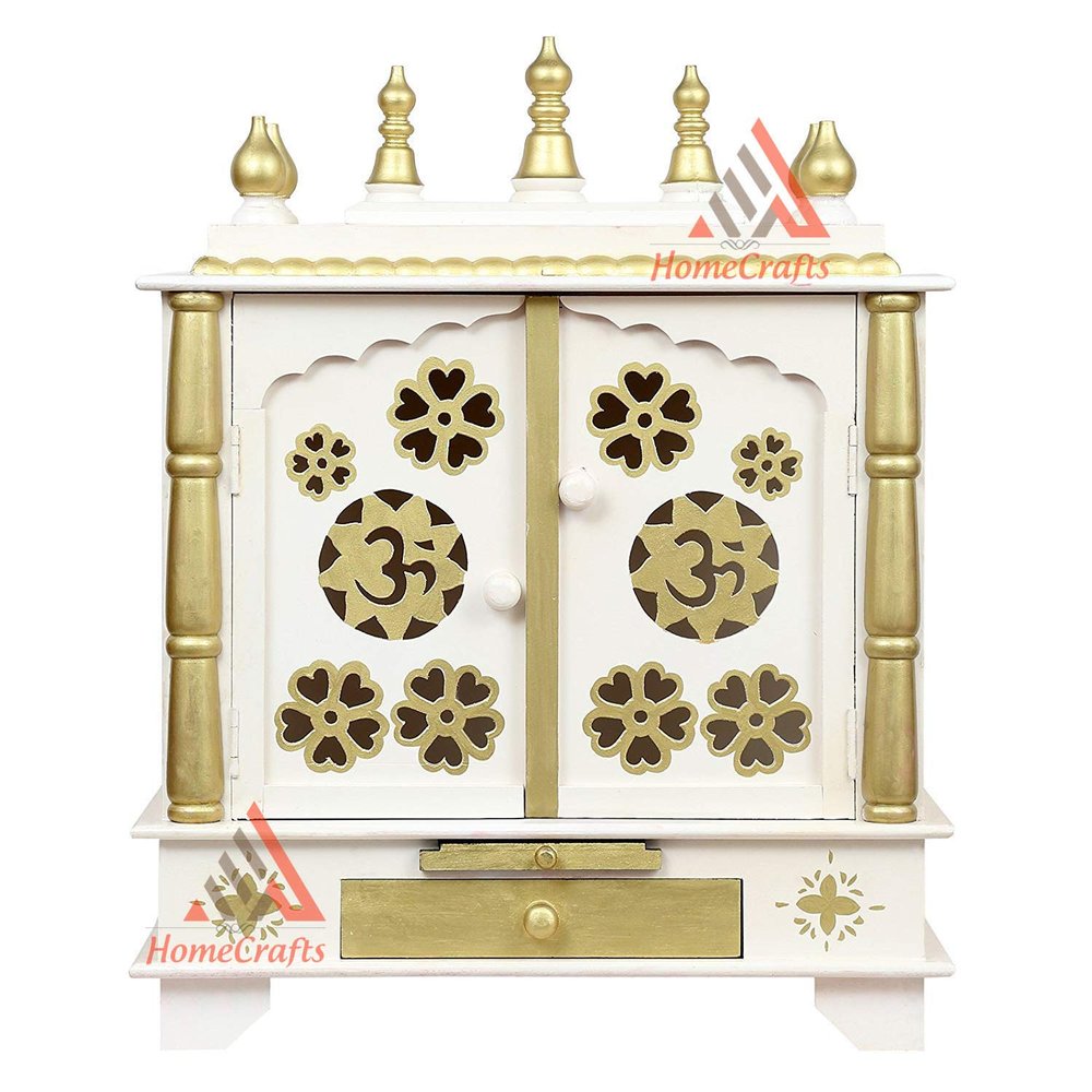Aakrati Devyom Devyom Wooden Temple, Pooja Mandir for Home (White, Large- 24 X 12 X 30)