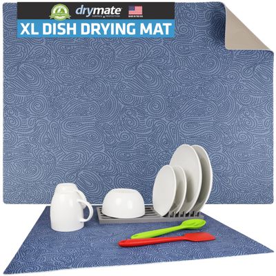 Drymate Jumbo XL Dish Drying Mat (19x24), Low-Profile, Super Absorbent, Quick Dry Fabric, Waterproof & Slip-Resistant, for Kitchen Counter, Trimmable, Easy to Clean (USA Made)(Blue)