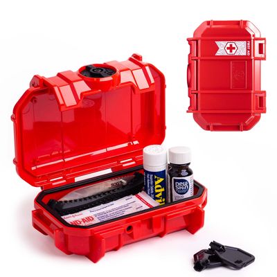 Evergreen X Seahorse 52 Medication Lock Box - Small, First Aid Kit, Childproof, Empty Lockable Medicine Box to Store Medications, Diabetic Supplies, Needles. NO SUPPLIES INCLUDED (Red + Traditional