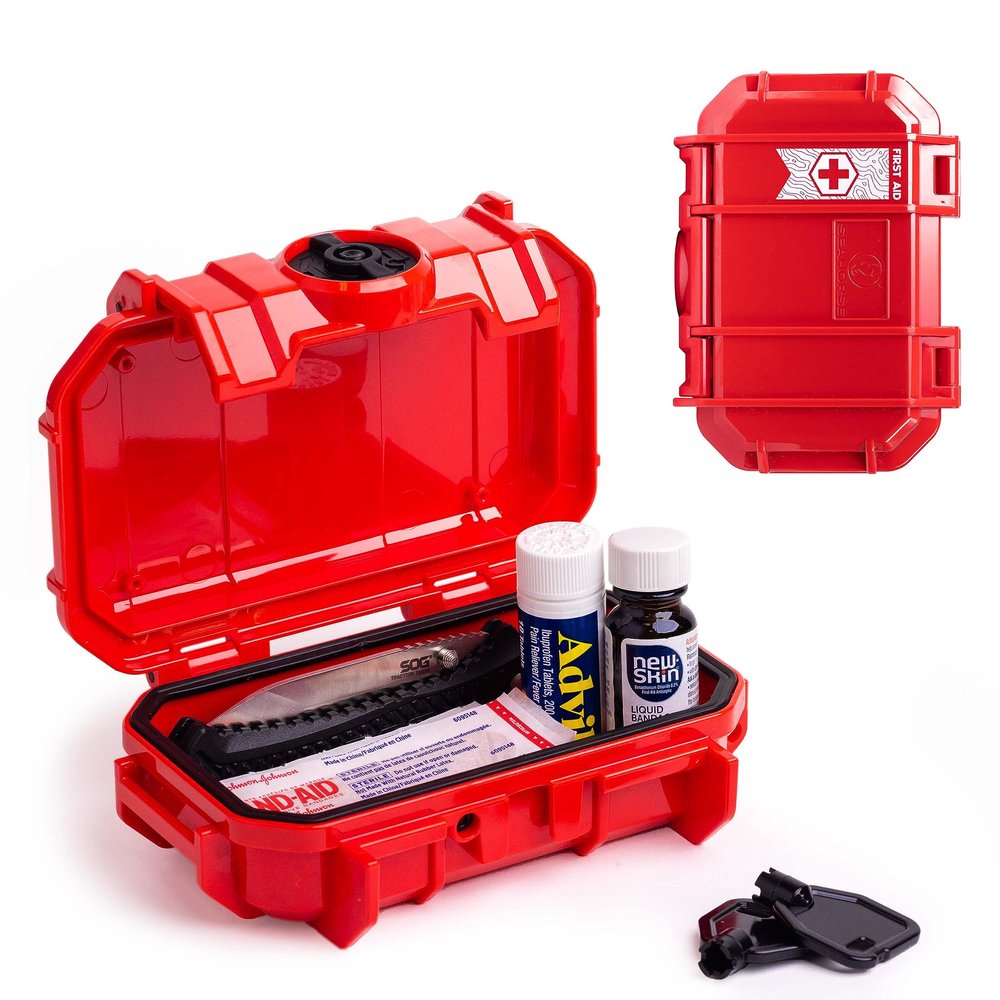 Evergreen X Seahorse 52 Medication Lock Box - Small, First Aid Kit, Childproof, Empty Lockable Medicine Box to Store Medications, Diabetic Supplies, Needles. NO SUPPLIES INCLUDED (Red + Traditional