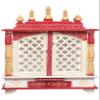 Aakrati Devyom Devyom Wooden Pooja Mandir Indian Hindu Decoration Puja Cabinet Temple Bhagwan Stand Mandapam Wall Hanging Decor for Home in USA (White Red) view 1
