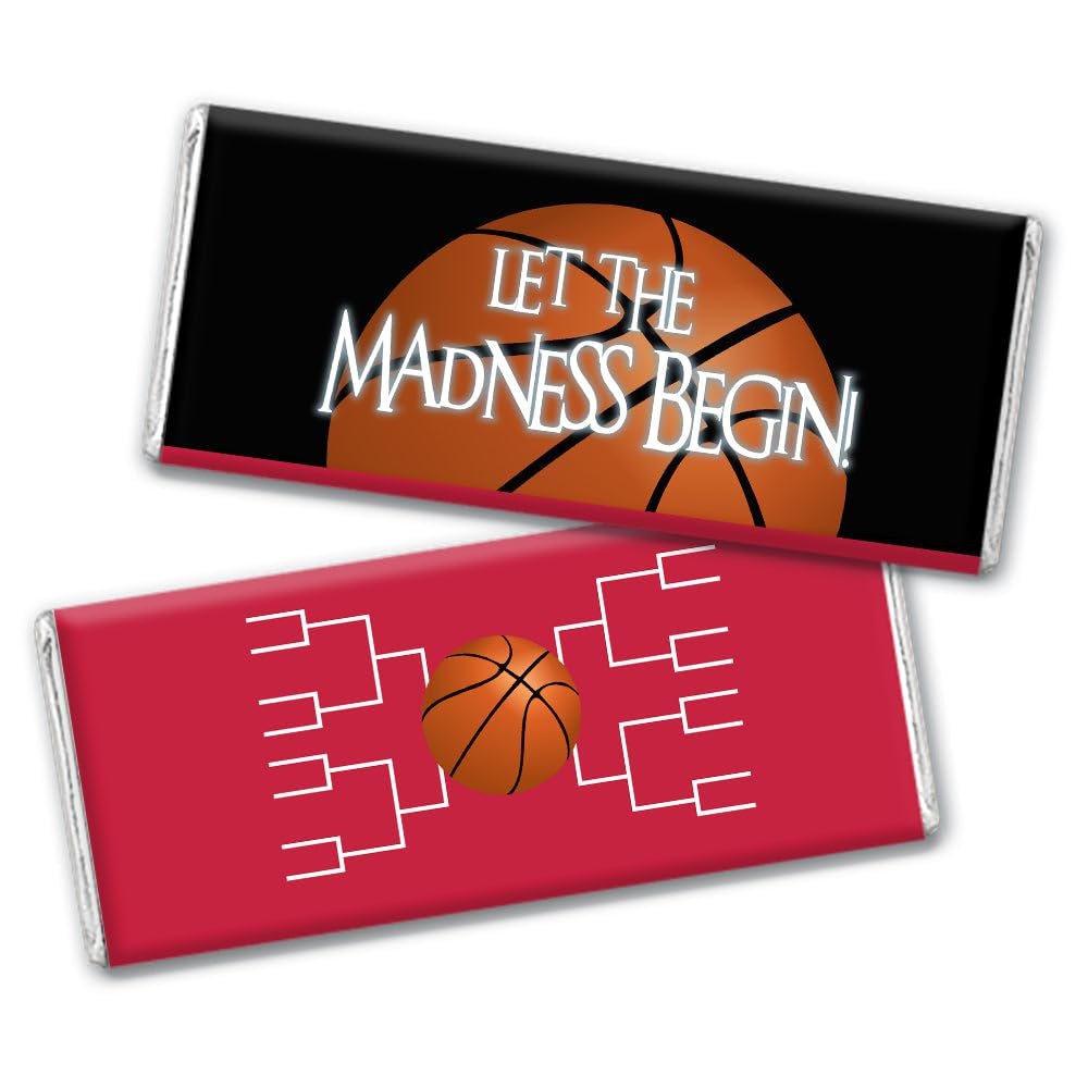 12ct Basketball Party Candy Favors Chocolate Bars Let the Madness Begin (12 Pack) - Red
