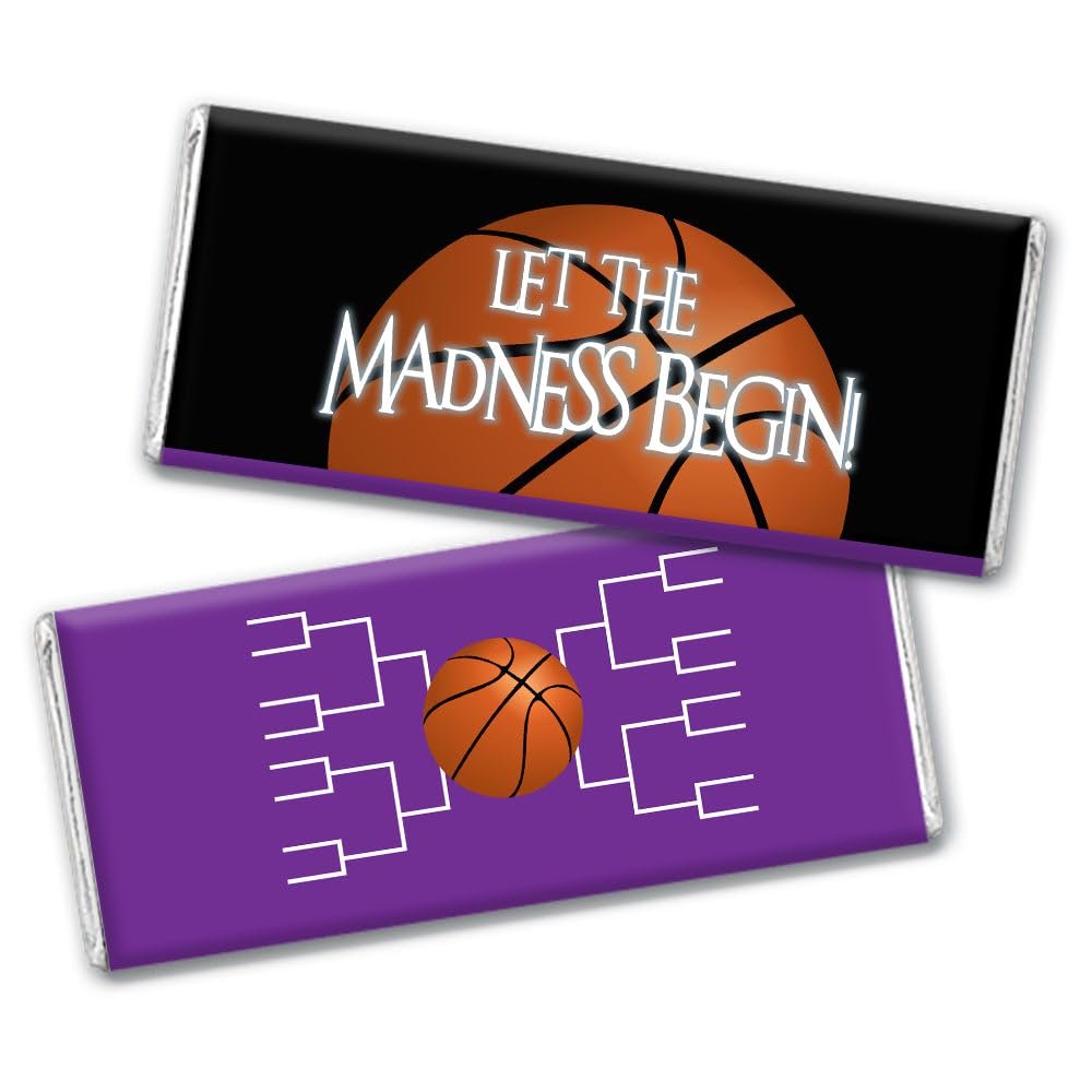 12ct Basketball Party Candy Favors Chocolate Bars Let the Madness Begin (12 Pack) - Purple