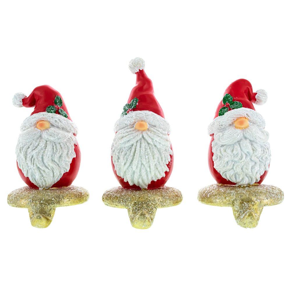 BestPysanky Set of 3 Santa Gnome Stocking Holders Hangers  Festive Christmas Mantel Decor