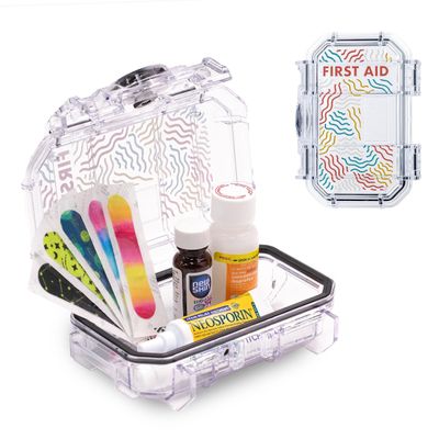 Evergreen X Seahorse 52 Medication Lock Box - Small, First Aid Kit, Childproof, Empty Lockable Medicine Box to Store Medications, Diabetic Supplies, Needles. NO SUPPLIES INCLUDED (Clear + Squiggle)