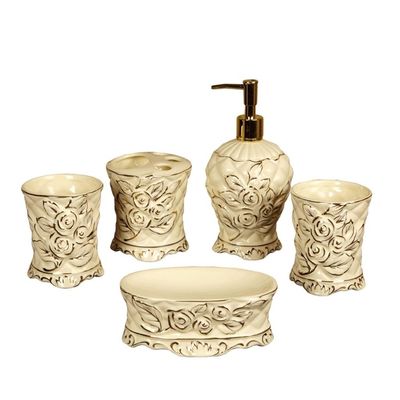 NOBRIM Bathroom Accessory Ceramic Bathroom Accessories Set 5-Pieces Exquisite Bathroom Suit Soap Dispenser Toothbrush Holder Soap DishTumbler Bathroom Set Bathroom Wash Set