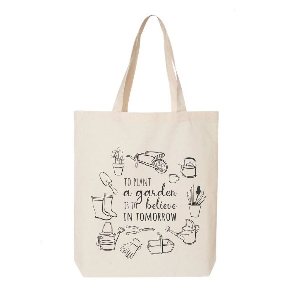 ALLDAY US Tote Bag For Women Retro Large Size Shoulder Bag, Cotton Canvas Bag, Reusable Shopping Bag, To Plant a Garden Is To Believe in Tomorrow Natural