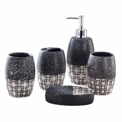 NOBRIM Bathroom Accessory 5-Piece Bathroom Accessories Set Bathroom Wash Set with Lotion DispenserSoap Pump, Soap Dish, Tumbler and Toothbrush Holder Bathroom Wash Set