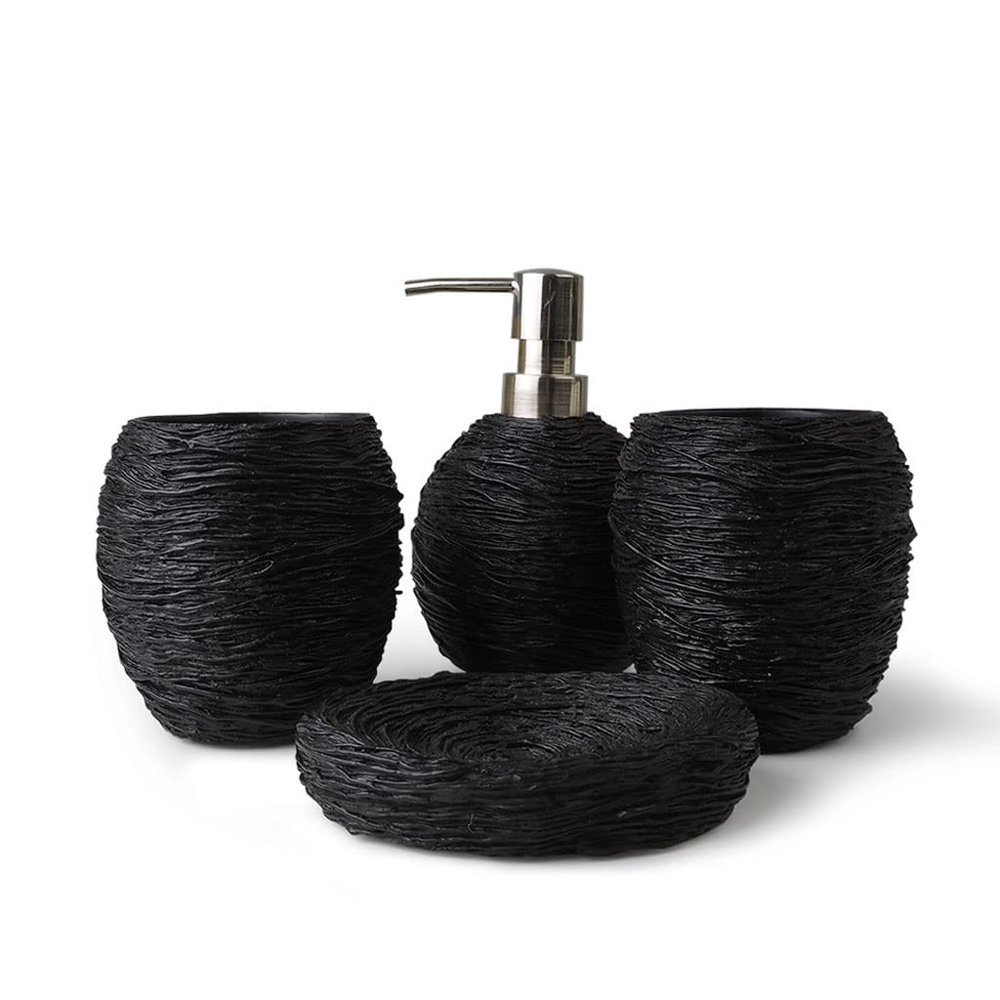 NOBRIM Bathroom Accessory Resin Bathroom Accessories Sets 4-Pieces Bird's Nest Design Bathroom Set Soap Dispenser Tumbler and Soap Dish Bathroom Wash Set Bathroom Wash Set