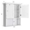 COSTWAY Wall Mounted Bathroom Cabinet, Over The Toilet Storage Cabinet w/Double Doors & Adjustable Shelf, Wood Hanging Medicine Cabinet for Living Room, Entryway, Kitchen (White) view 3