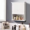 COSTWAY Wall Mounted Bathroom Cabinet, Over The Toilet Storage Cabinet w/Double Doors & Adjustable Shelf, Wood Hanging Medicine Cabinet for Living Room, Entryway, Kitchen (White) view 4