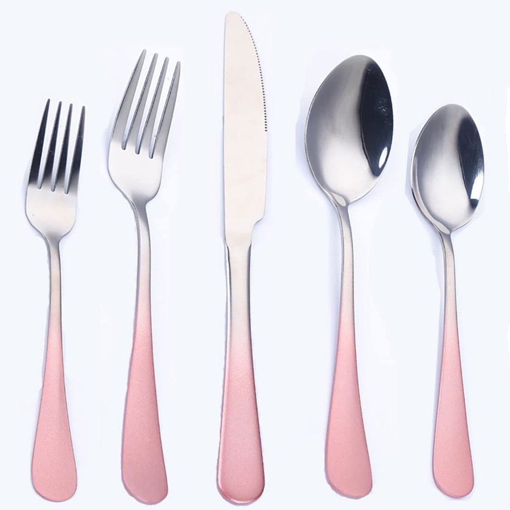Pink Silverware Set, 50-piece Stainless Steel Flatware Cutlery Set Forks and Spoons Simple & Modern Tableware For Home Party Restaurant Wedding Dinner, Service For 10