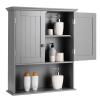 COSTWAY Wall Mounted Bathroom Cabinet, Over The Toilet Storage Cabinet w/Double Doors & Adjustable Shelf, Wood Hanging Medicine Cabinet for Living Room, Entryway, Kitchen (Gray) view 1