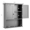 COSTWAY Wall Mounted Bathroom Cabinet, Over The Toilet Storage Cabinet w/Double Doors & Adjustable Shelf, Wood Hanging Medicine Cabinet for Living Room, Entryway, Kitchen (Gray) view 3