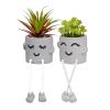 Uguisu Long Leg Planter, Cute Leg Hanging Smiley Planter, Small Plant Pot, Succulent Planters, Cement Pot, Decor Indoor Planters, Mini Succulent Pot (Gray/2pcs-No Drainage Hole-No Plant) view 1
