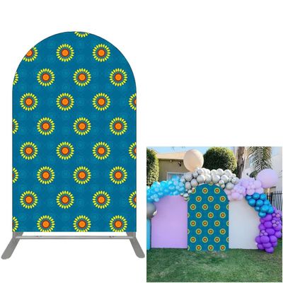 Arched Backdrop 4x7ft Deep Blue Arch Wall Cover Daisy Stretchy Fabric Photography Background for Birthday Wedding Banquet Bridal Baby Shower Party