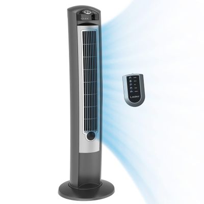 BATHINDIAN Wind Curve Tower Fan with Lonizer and Remote, with on-Board Storage Location, Auto Shut-Off Timer, Multi-Function Remote Control, Suitable for Bedroom, Living Room, Office, Etc, Black