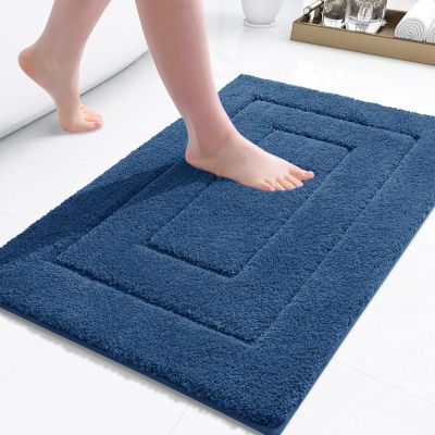 Buganda Bathroom Rugs, 24" x 16", Soft and Absorbent Microfiber Bath Rugs, Non-Slip Shaggy Shower Carpet, Machine Wash Dry Bath Mats for Bathroom Floor, Tub and Shower, Navy
