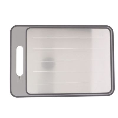Cutting Board, Dual Sided Aluminum Alloy Grinding Defrosting Tray Heat Cold Resistance with Sharpener for Frozen Meat (Grey)