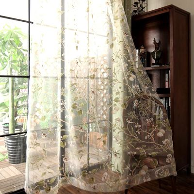 AZIMUZIXI Farmhouse Birds Design Sheer Curtains 96 Inch Long for Bedroom Living Room,Country Style Botanical Garden Fruit Tree Pattern Leaf Print Light Filtering Window Treatment Sets 2 Panels