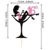 1 PCS Sitting Cake Topper Glitter Sixteen High Heel Girl 16th Birthday Cake Pick Cheers to 16 Years Cake Decorations for Lady Makeup Spa Theme Happy 16th Birthday Party Supplies Pink view 2
