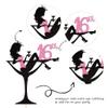 1 PCS Sitting Cake Topper Glitter Sixteen High Heel Girl 16th Birthday Cake Pick Cheers to 16 Years Cake Decorations for Lady Makeup Spa Theme Happy 16th Birthday Party Supplies Pink view 3