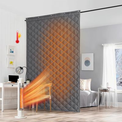RYB HOME Grey Large Thermal Insulated Curtain for Winter, Window Insulation Soundproof Room Divider for Drafty Door Basement Laundry Acoustic Covering as Door Curtain, W48 x L96 inch, 1 Panel