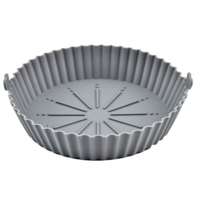 1Pcs Air Fryer Silicone Basket Silicone Mold Airfryer Oven Baking Tray Pizza Fried Chicken Basket Reusable Pan Liner Accessories (Color : Gray, Size : Small)