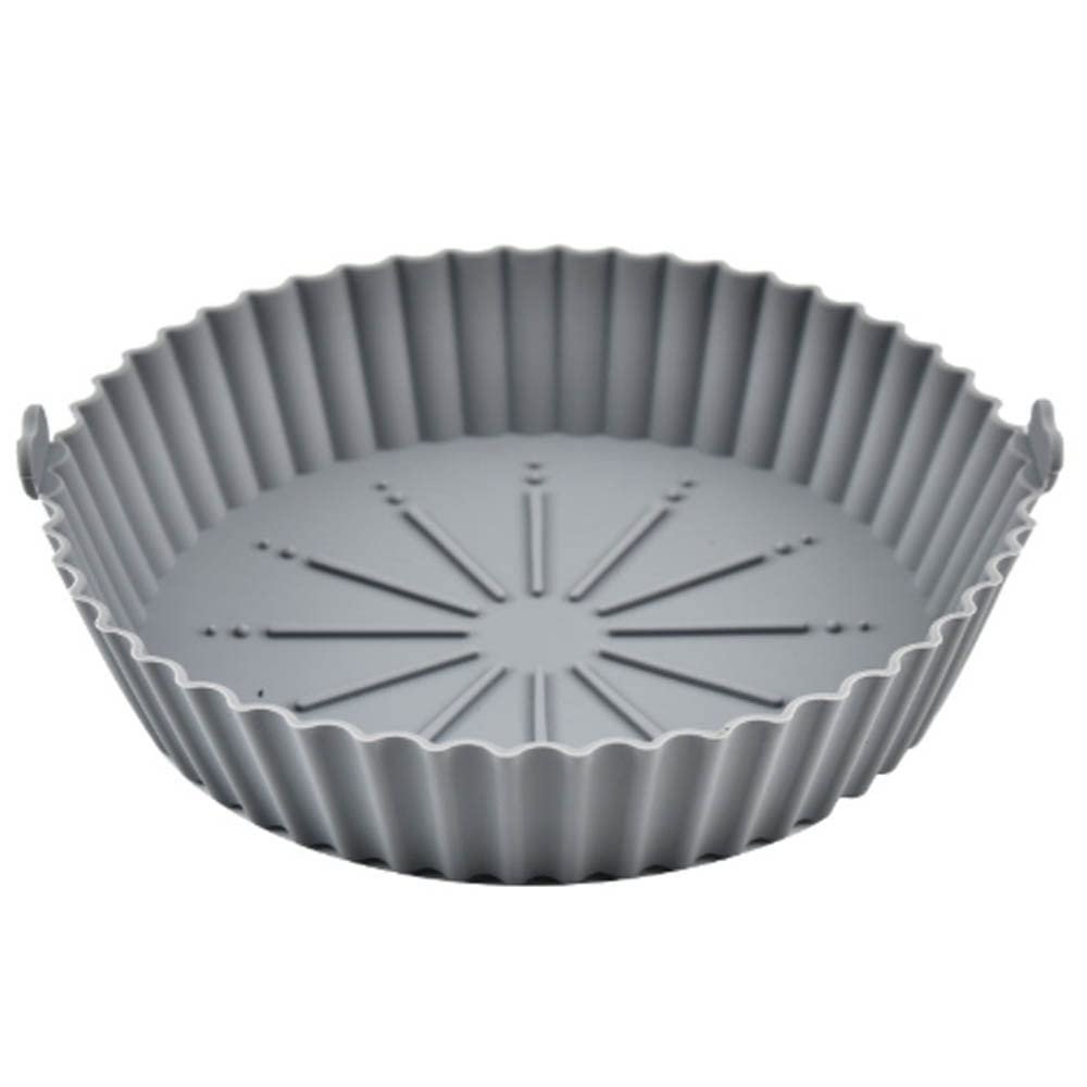 1Pcs Air Fryer Silicone Basket Silicone Mold Airfryer Oven Baking Tray Pizza Fried Chicken Basket Reusable Pan Liner Accessories (Color : Gray, Size : Small)