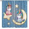 Cartoon Unicorn Curtains,Starry Sky Moon Cute Cartoon Watercolor Animal Print Kids Bedroom Living Room Window Curtains 72x63in view 1