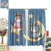 Cartoon Unicorn Curtains,Starry Sky Moon Cute Cartoon Watercolor Animal Print Kids Bedroom Living Room Window Curtains 72x63in view 3