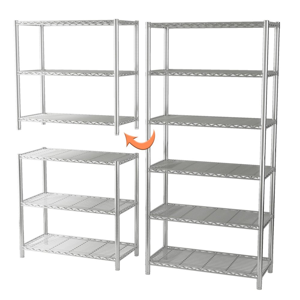 EZPEAKS Chrome 6-Shelf Shelving Unit, Changeable into 2 of 3-Shelf Units, 72H X 36W X 16D Adjustable Heavy Duty Steel Wire Shelves, 350 lbs Loading Capacity Per Shelf