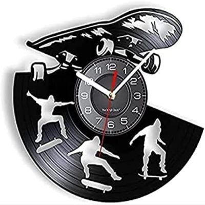 Silent Wall Clock Skating Skateboarder Vinyl Album Record Clock for Boys Room Home Decor Watches Skateboard Street Sport Art Silent Quartz Clock