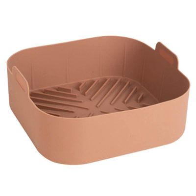 21cm Air Fryer Pot Tray Silicone BBQ Barbecue Airfryer Pad Plate Reusable Oven Baking Mold Pot Replacemen Grill Pan Accessories 5PCS (Color : Brown)