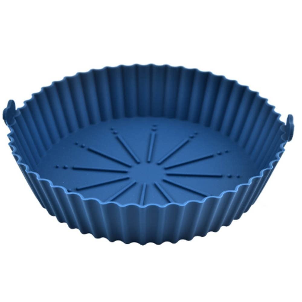 1Pcs Air Fryer Silicone Basket Silicone Mold Airfryer Oven Baking Tray Pizza Fried Chicken Basket Reusable Pan Liner Accessories (Color : Blue, Size : Small)