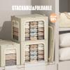 3 Openings Clothes Storage Bins with Metal Frame, Foldable Storage Bin for Clothes, Clothing Storage Bins with Lid, Linen Storage Box With Clear Window Zippers Durable Handles.(3 Pcs,Beige,40L) view 2