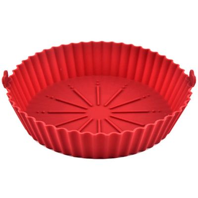 1Pcs Air Fryer Silicone Basket Silicone Mold Airfryer Oven Baking Tray Pizza Fried Chicken Basket Reusable Pan Liner Accessories (Color : Red, Size : Small)