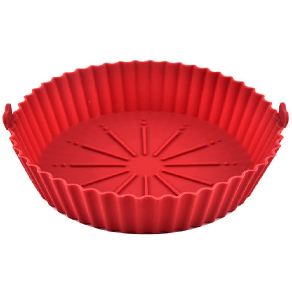 1Pcs Air Fryer Silicone Basket Silicone Mold Airfryer Oven Baking Tray Pizza Fried Chicken Basket Reusable Pan Liner Accessories (Color : Red, Size : Small)