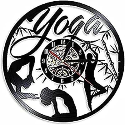 Kitchen Clocks Wall Yoga Wall Clock Sports Vinyl Record Time Clocks Gym Home Decor Keep Fit Vintage Clock Yoga Lovers Fitness Diameter 30cm Clock Mechanism