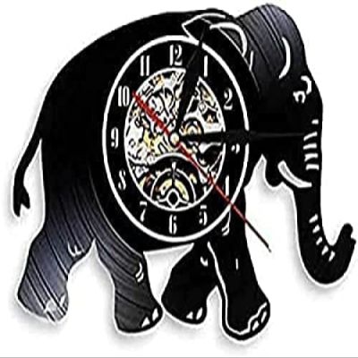 Kitchen Clocks Wall Walking Elephant Silhouette Art Decorative Wall Clock Wildlife Zoo Animal Vinyl Record Wall Clock Nursery Kids Room Wall Decor Clock Mechanism