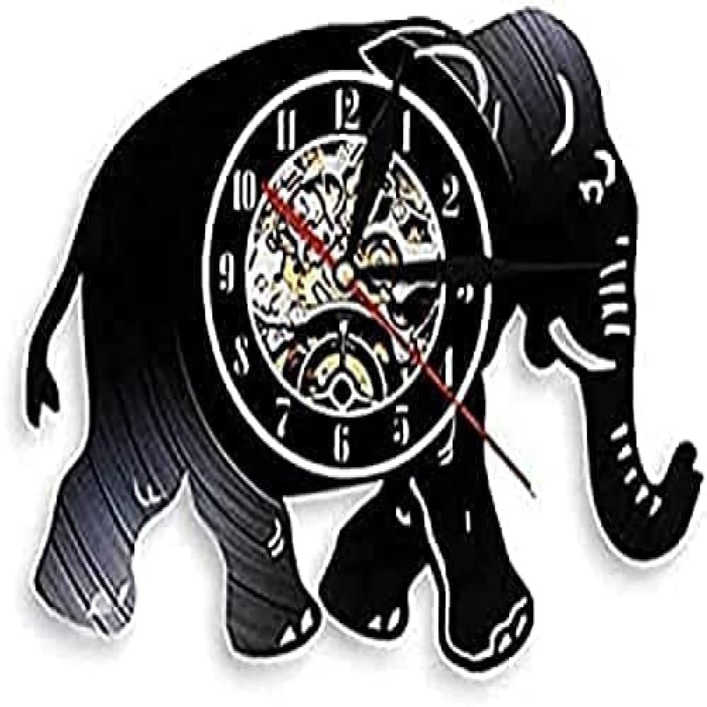 Kitchen Clocks Wall Walking Elephant Silhouette Art Decorative Wall Clock Wildlife Zoo Animal Vinyl Record Wall Clock Nursery Kids Room Wall Decor Clock Mechanism